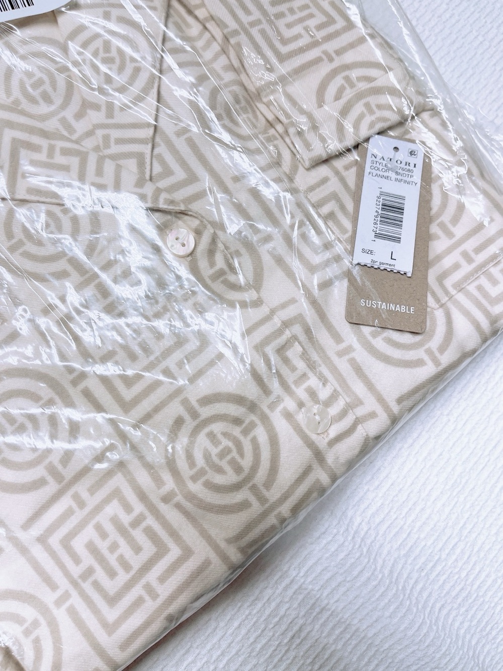 ♥️ NATORI 2pc Printed Flannel Infinity Notch Collar Pajama Set - Picture 5 of 5